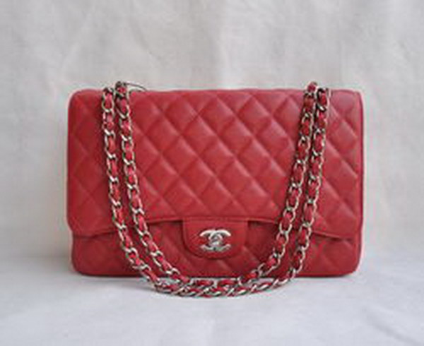 7A Replica Chanel Maxi Red Caviar Leather with Silver Hardware Flap Bags 28601